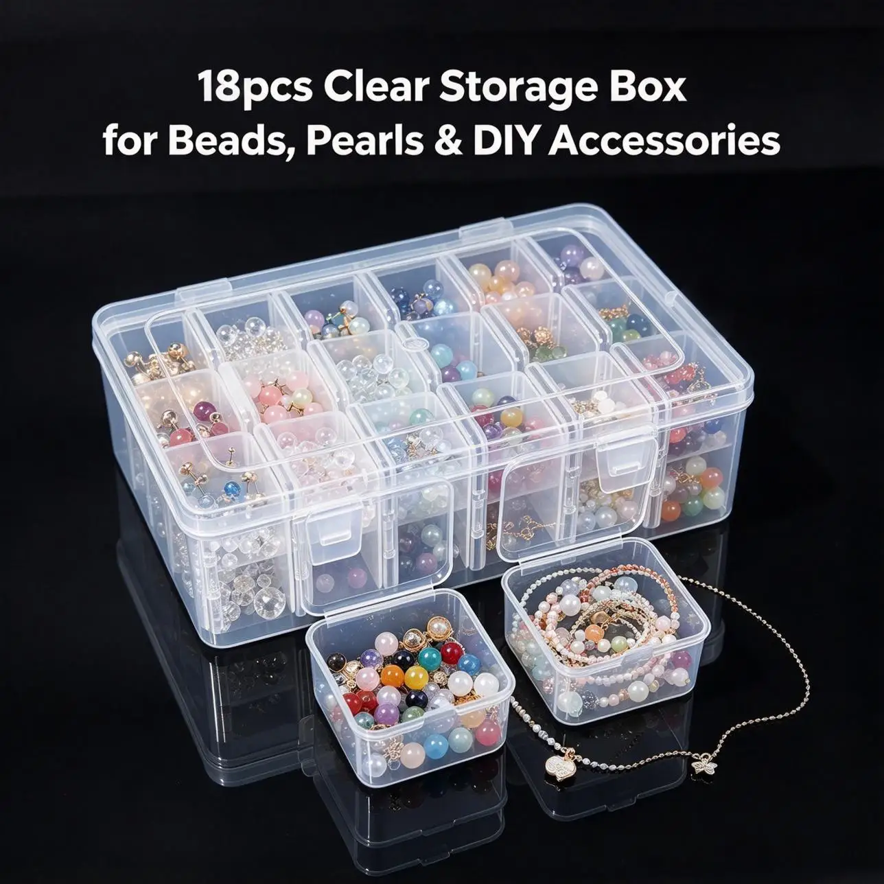6/18Pcs Detachable Clear Storage Case, Plastic Compartment Box for Beads, Pearls, Earrings, Necklace DIY Craft Supplies