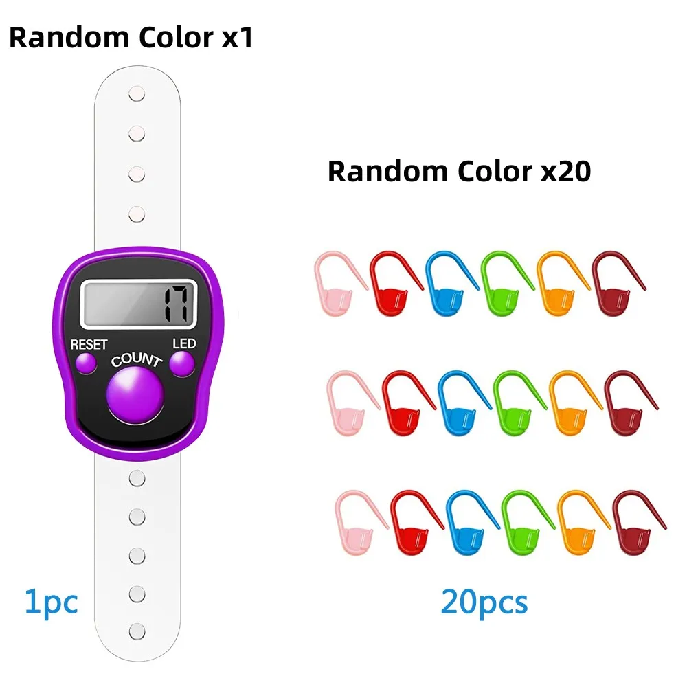 LED Finger Tally Counter Clicker, Handheld Resettable Digits Display, Knitting Crochet Stitch Markers Ring, 1Pc, 20Pcs