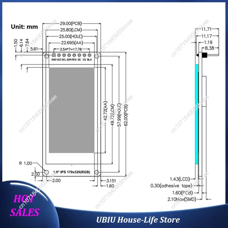 2Pcs 1.9Inch IPS Full Angle TFT Display Screen LCD Screen Color Display Module SPI Serial Port High-Definition 170X320-Best Sell