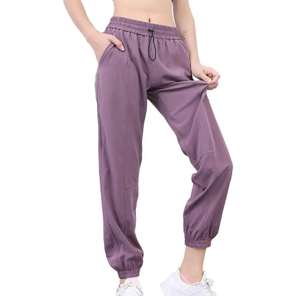 Elastic Waist Casual Pants Soft Breathable Drawstring Women's Sweatpants with Elastic Waist Quick Dry Pockets Ankle-banded Lady