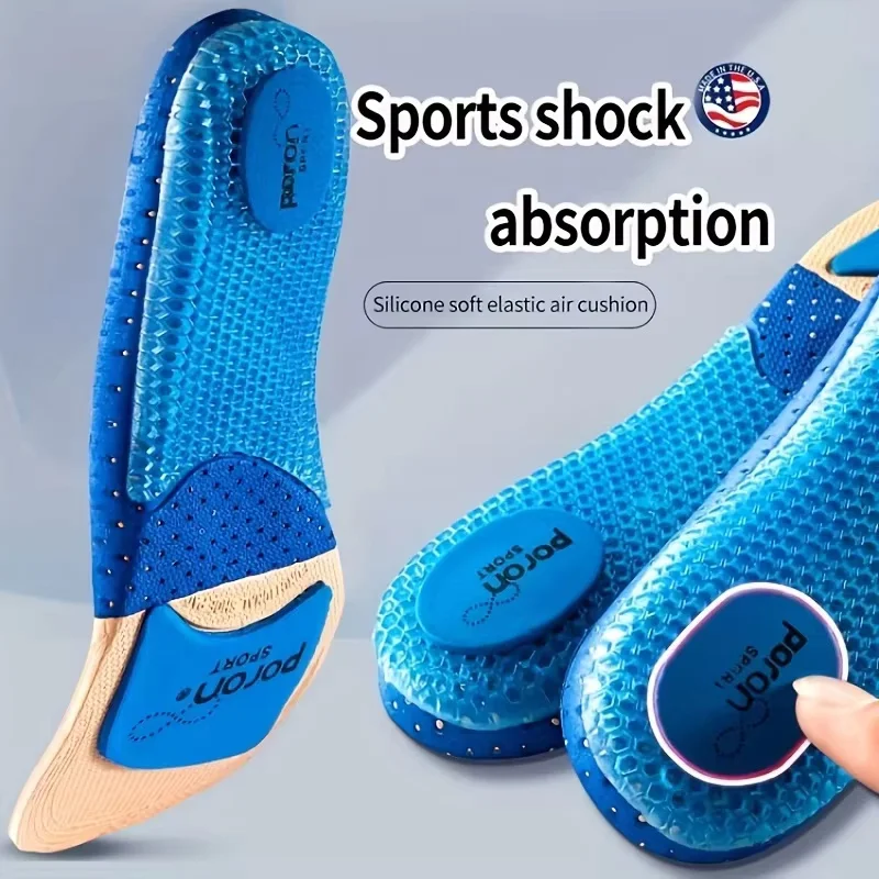 4 PCS Silicone Basketball Sports Insoles - Shock Absorption Sweat-Absorbing Breathable Air Cushion Soft Shoe Pads for Men Women
