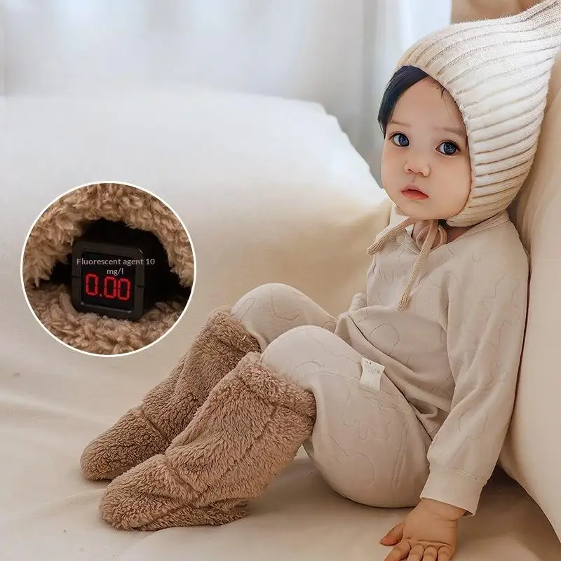 1 Pair Anti-slip Solid Color Kids Floor Socks Casual Thickened Newborn Baby Socks Warm Baby Foot Warmer Infant Winter