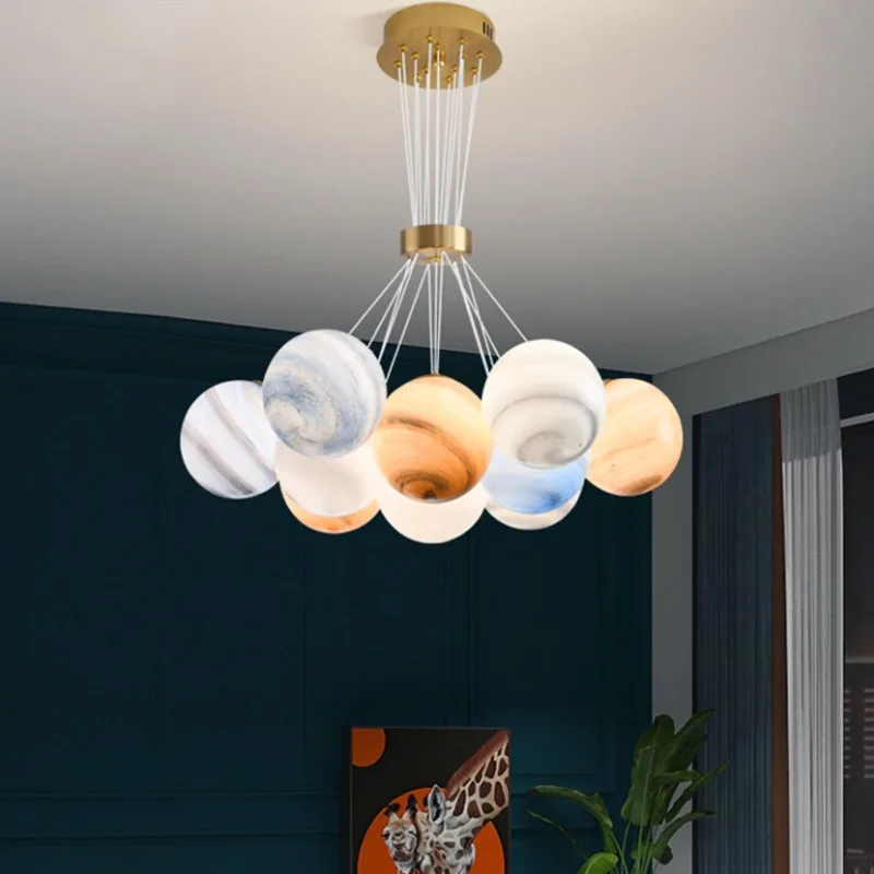 

Nordic LED Planets Glass Ball Pendant Lamp With Lunar Moon Shape Chandelier Living Sleep Room Bedroom Hanging Lights New