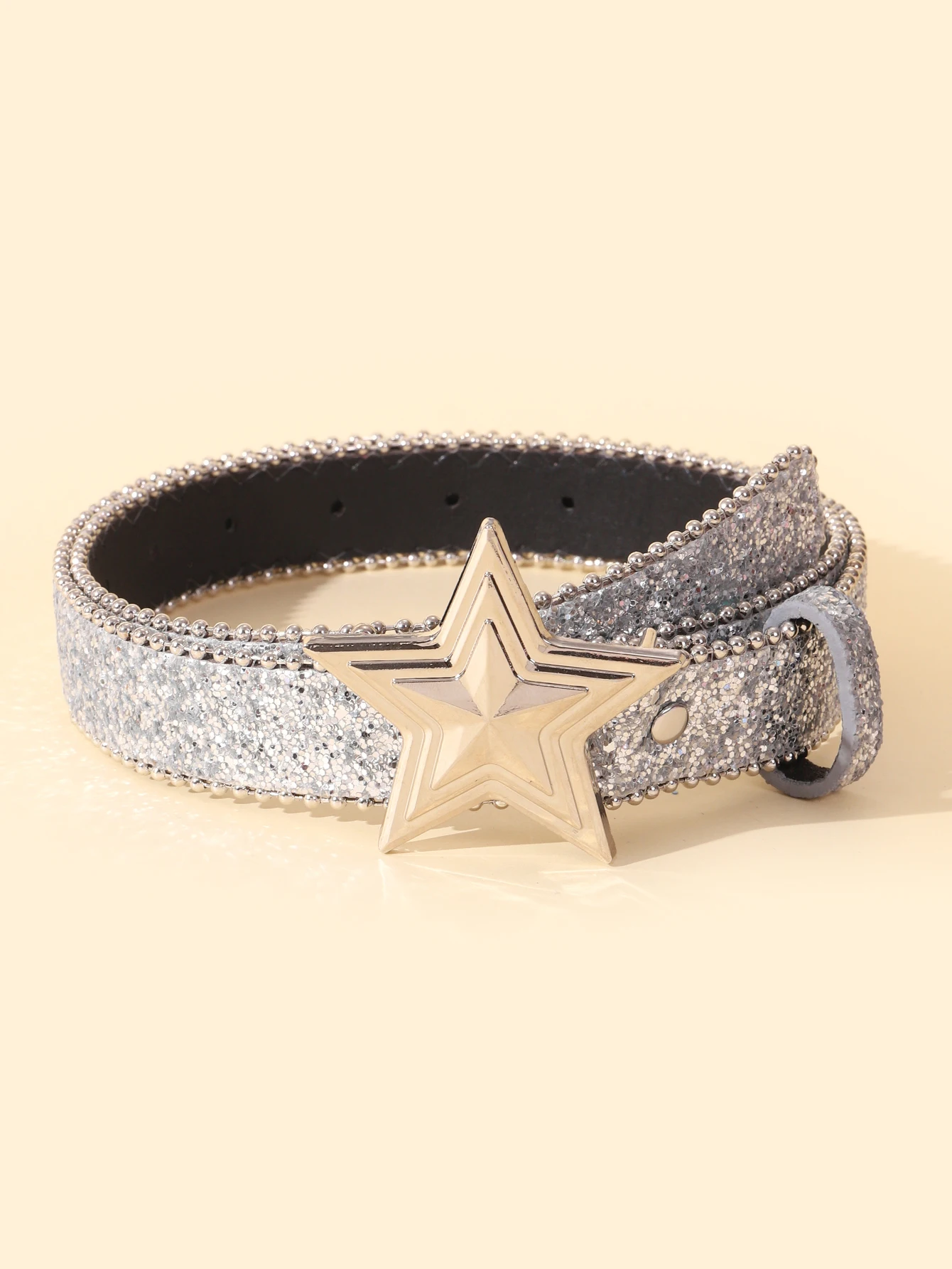 1pcs women's shiny sequin leather belt metal hot girl jeans glitter belt hip-hop pink shiny five-pointed star buckle belt all-se