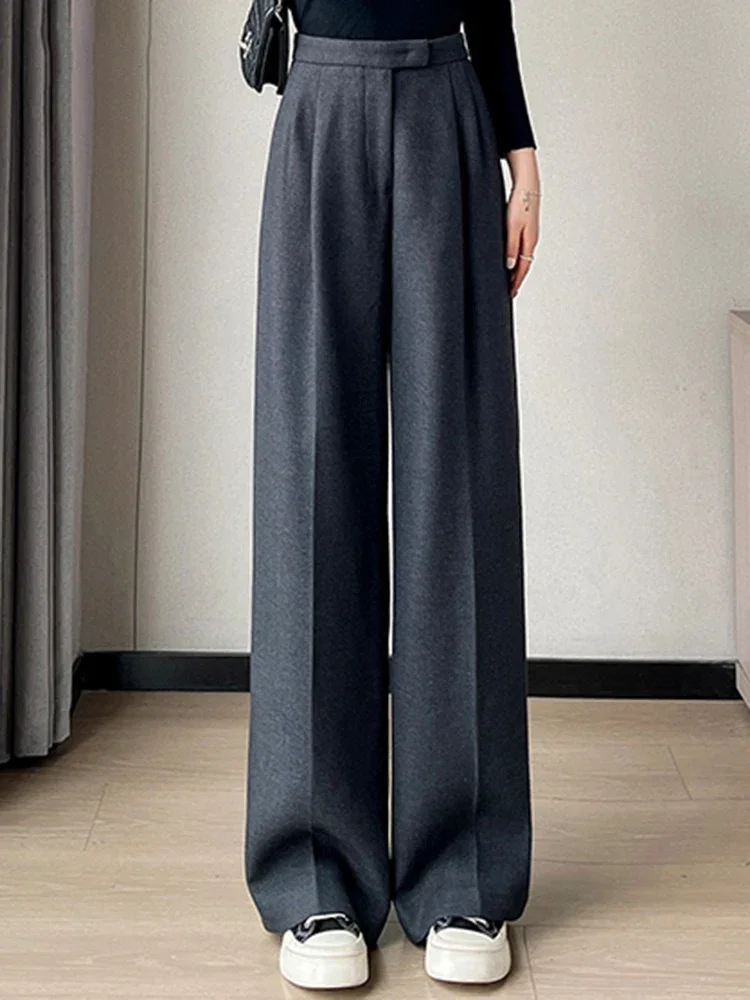 

Autumn Office Fashion: Solid Color Loose Women's Wide Leg Pants for Casual and Slim Fit High Waist Straight Leg Style