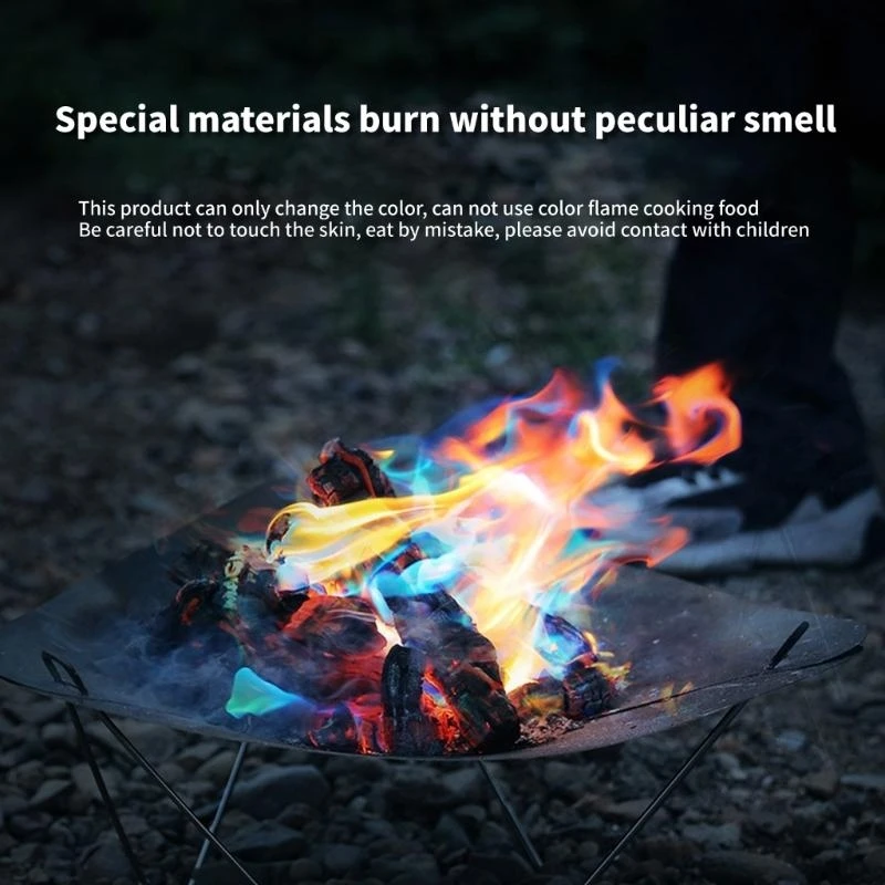ديكور حفلات مسحوق اللهب الملون K0EF لحفرة النار، وحرائق المخيمات، والمواقد الخارجية