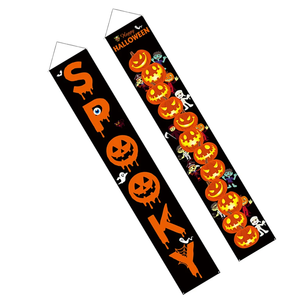 

2pcs Door Banners Outdoor Halloween Decorations Front Door Hanging Ornament Ghost Festival Party Decor Spooky Banner Reusable