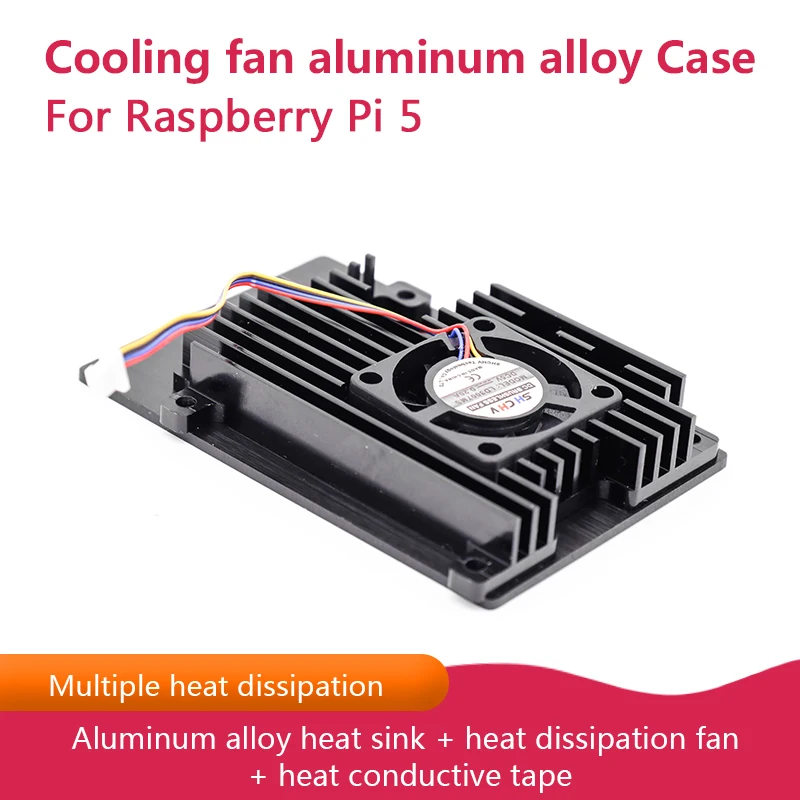 

Raspberry Pi 5 Aluminum Alloy Case Shell With Heatsink, Heat Dissipation Cooling Fan, Heat-conducting Tape For Pi5