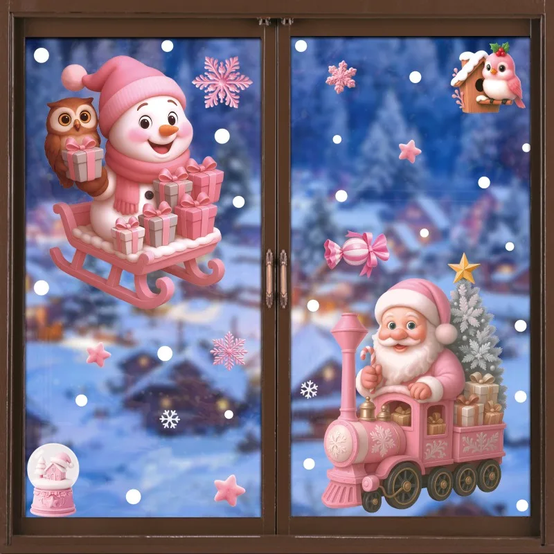 Cartoon PVC Window Stickers Santa Claus Reindeer Christmas Stickers Snowflake Glass Windows Decor Glass Sticker Home Decor