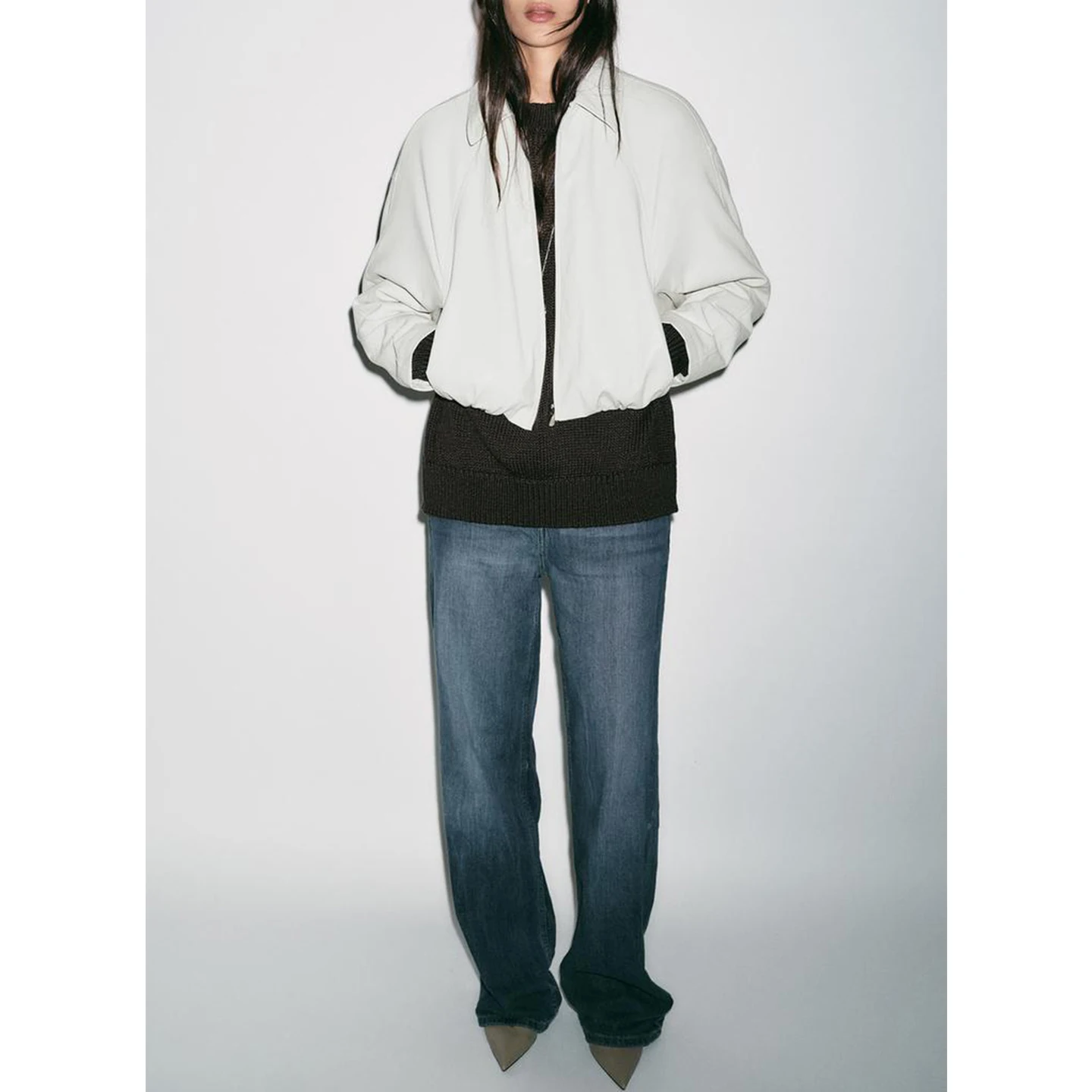 Abrigo informal Sle de piloto Jaet para mujer, abrigo largo con cremallera de piel sintética con cuello levantado, prendas de vestir exteriores de fibra de poliéster