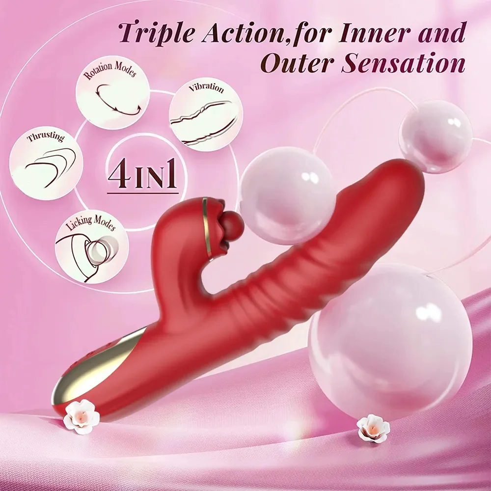 360 Rotation Thrusting Vibrator for Women 3 in 1 Clitoris Stimulator Telescopic Dildo Retractable Female Masturbator