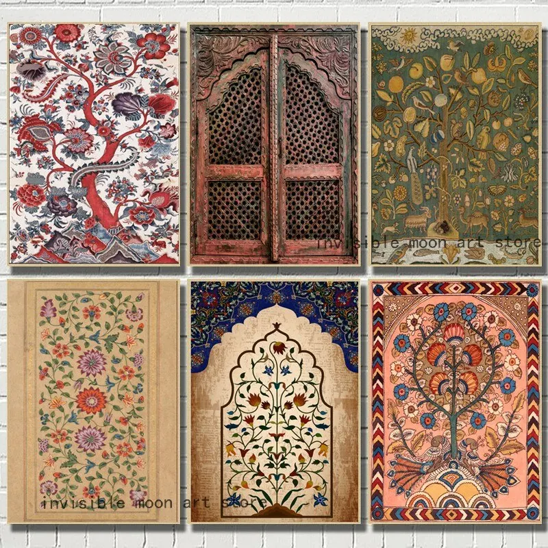 Indian Architectural Ornament with Oriental Floral Pattern  Canvas Art Posters  Wall Prints for Living Room Home Decor