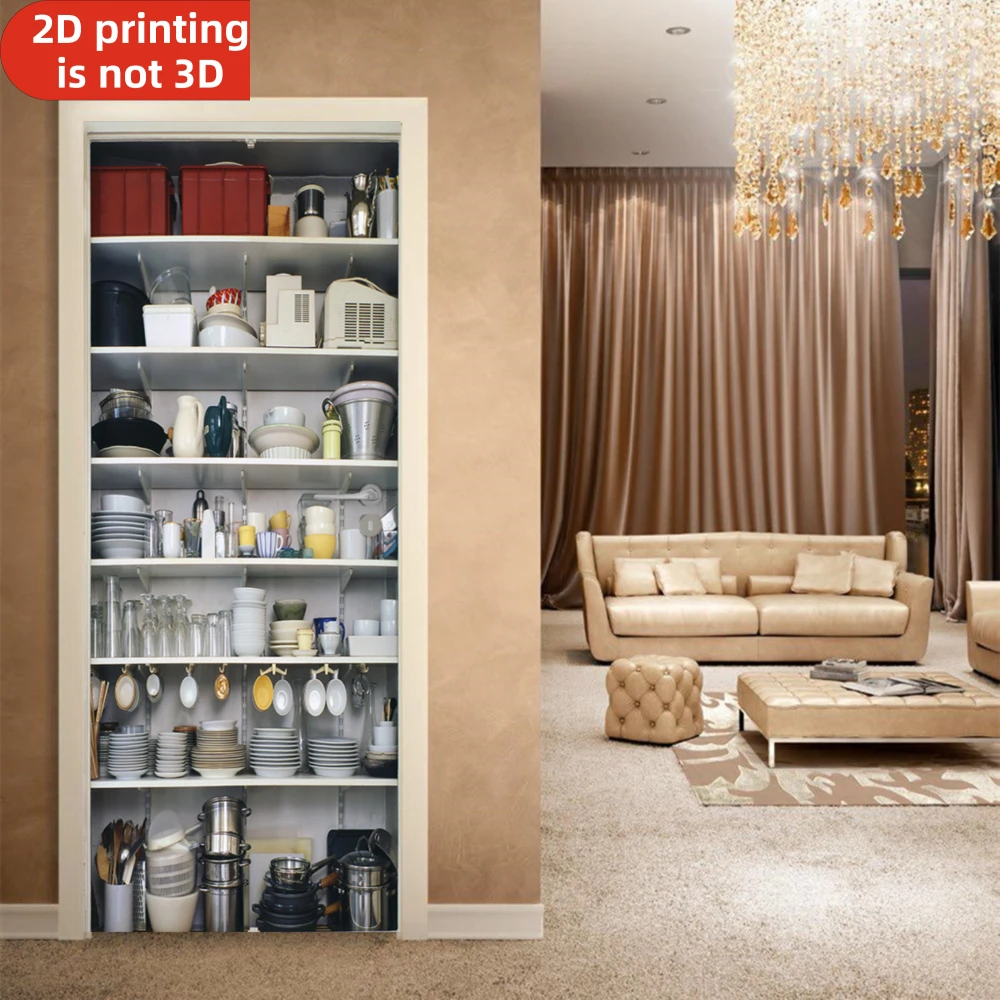 Self-adhesive Door Stickers Solid Color Kitchen Pantry Design Vinyl Fridge Cover Decal Peel and Stick Wallpaper for Home Decor