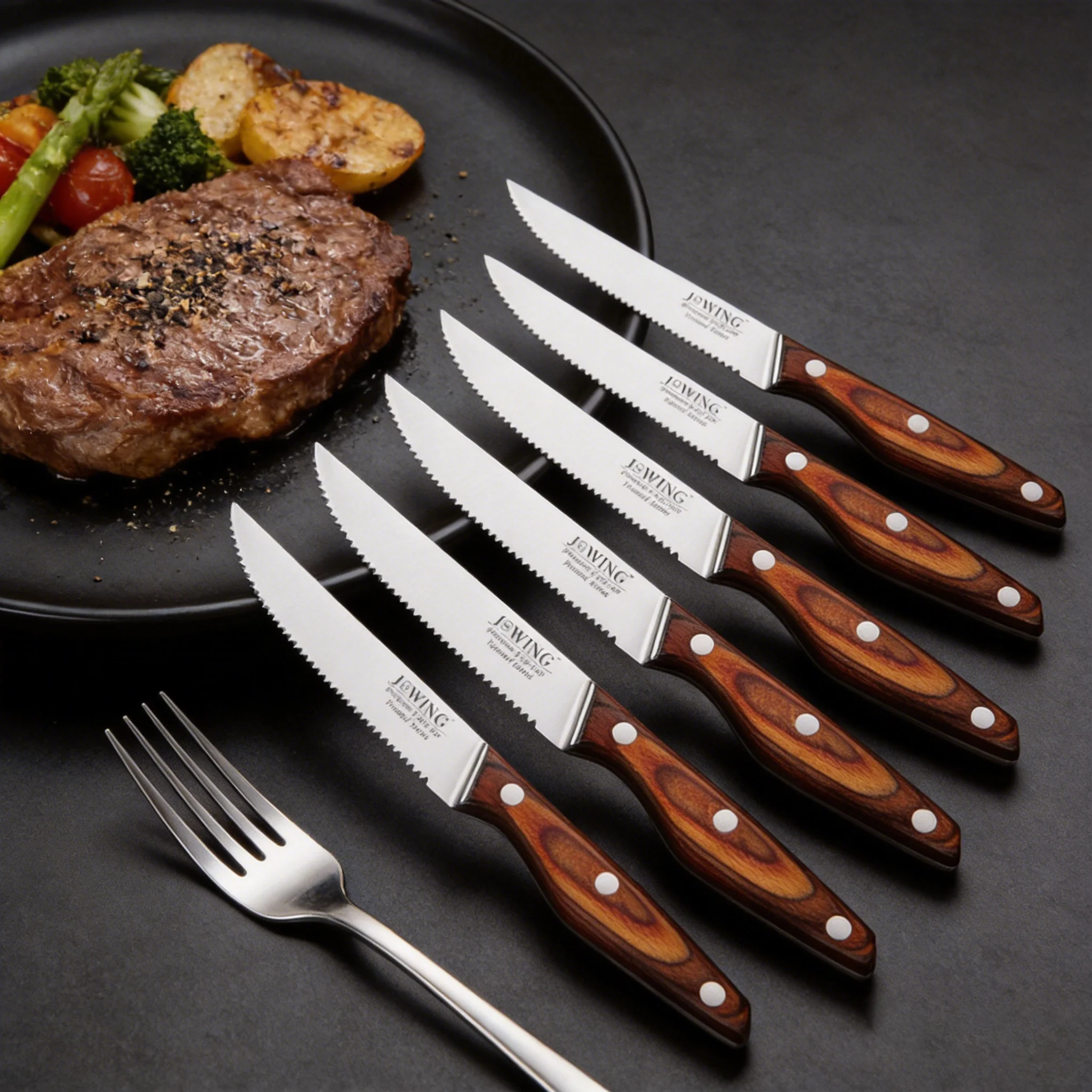 2/4/6/8-piece steak knife set, kitchen serrated bread knife, professional restaurant knife, solid wood handle kitchen knife