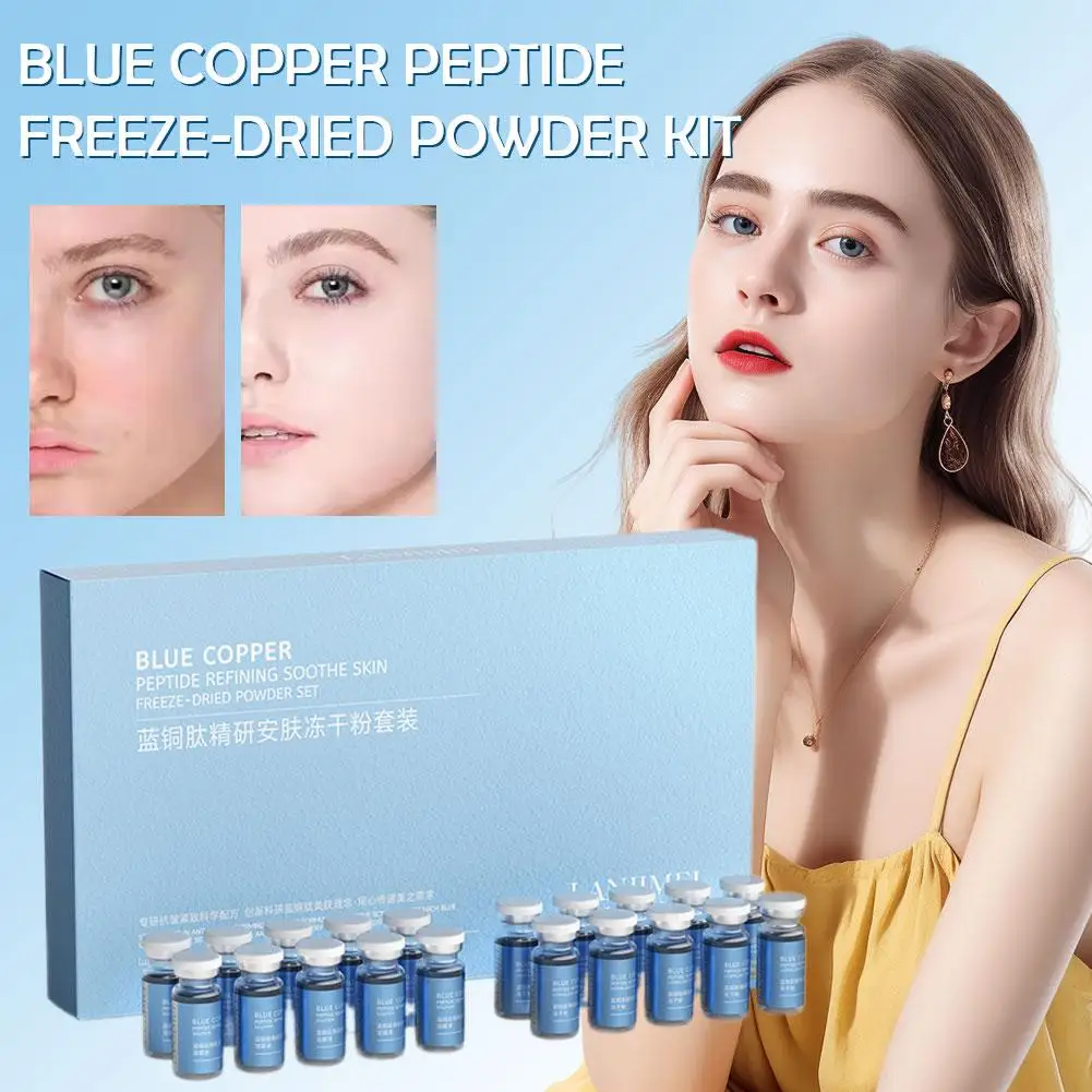 Blue Copper Peptide Freeze-dried Powder Kit For Face, DIY Copper Peptides Serum Moisturizing Smooth Dry Skin Firming Hydrat A6D2
