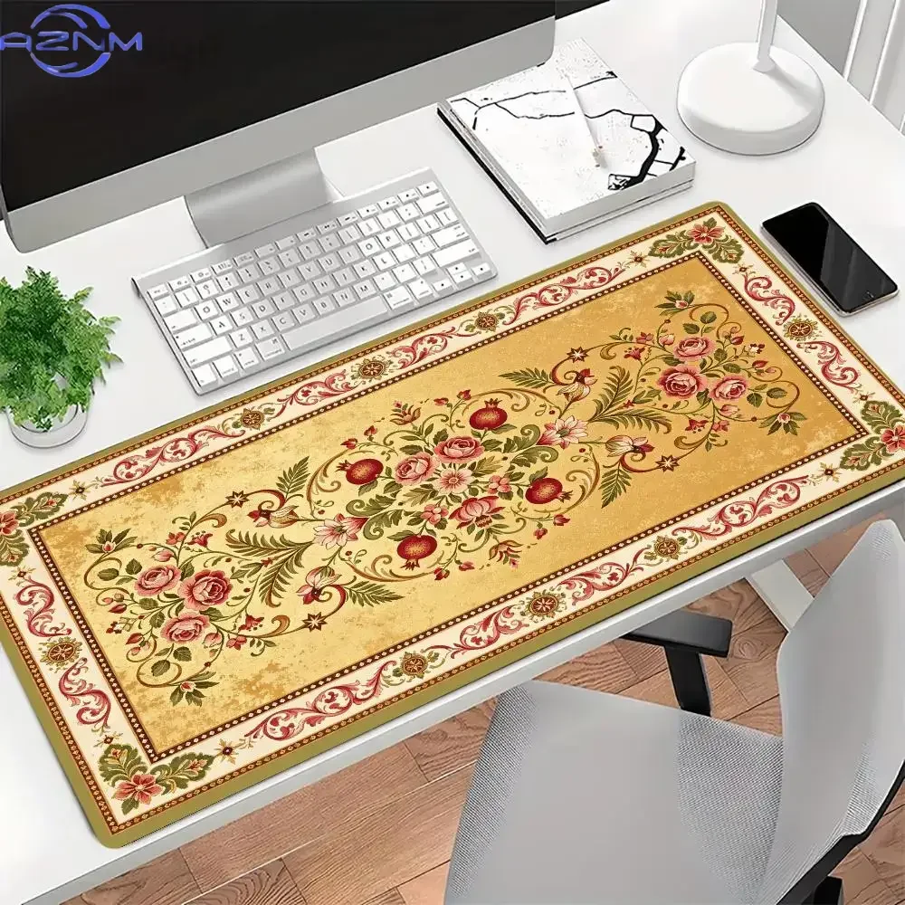 Vintage Ornate Floral Pomegranate Pattern Mousepad Rubber Non-Slip Large Desk Mat Antique European Flower Decor Keyboard Pad for