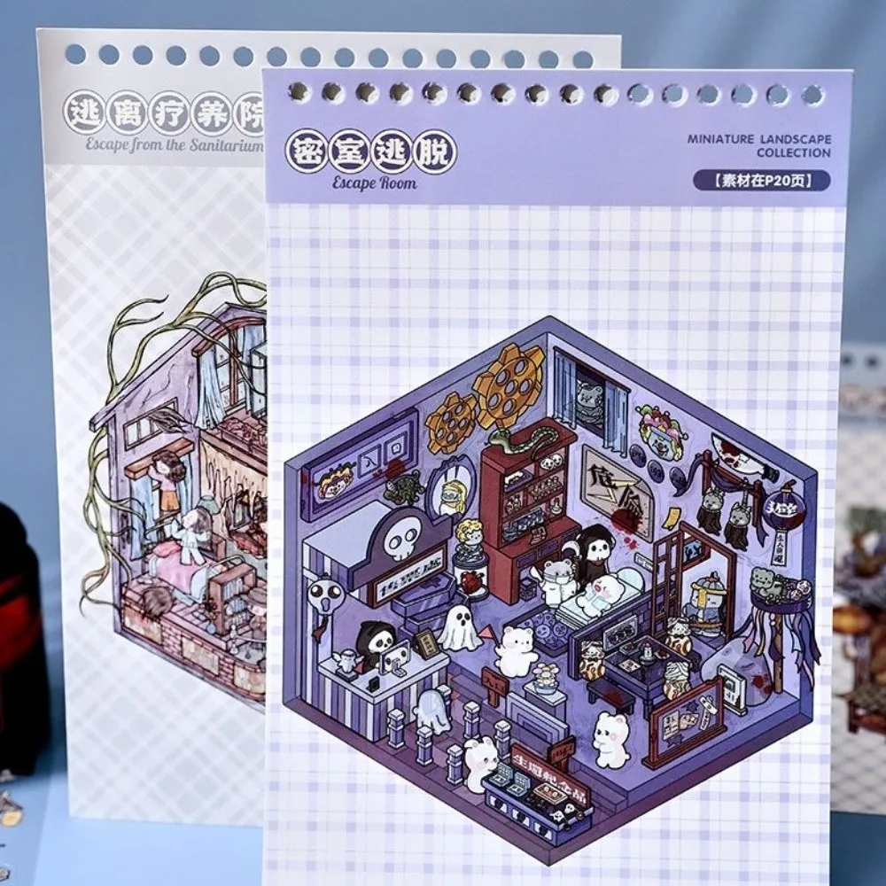 Spooky Theme Miniature Scene Sticker Book 3D PET Large Size Pocket Cabin Sticker 20 Scene Haunted Cottage Sticker Holiday Gifts