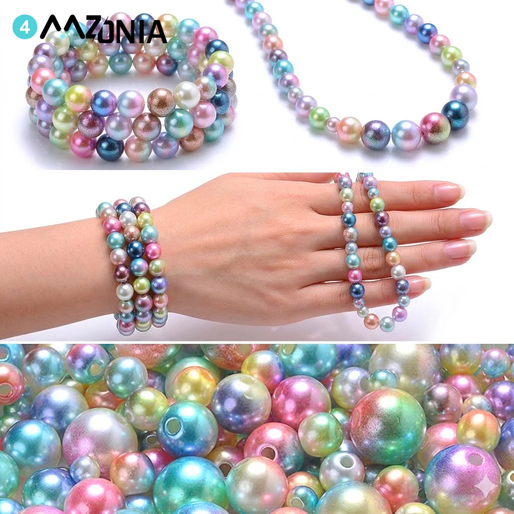 4/6/8/10mm Gemischte Größen Meerjungfrau Aurora ABS Imitationsperlen Runde Abstandsperlen für DIY Schmuckherstellung Armband Halskette Zubehör – Detail 1