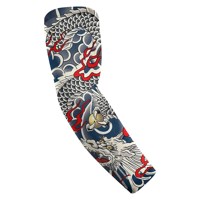 1 Pc Summer Tattoo Sleeve UV Solar Arm Cover Cycling Cuff Quick Drying Cool Breathable Ice Silk Anti-Sunburn Print Tattoo Sleeve