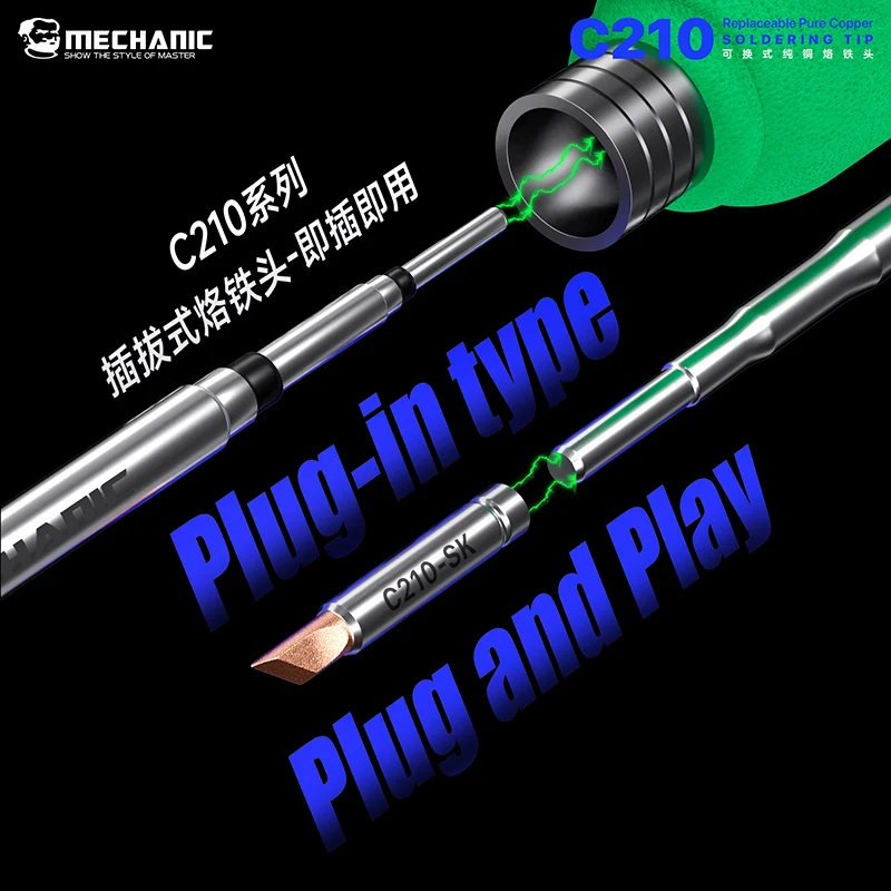 MECHANIC C210 SK/TI/TS Replaceable Pure Copper Soldering Tip Fast Heating for Phone Motherboard Repair