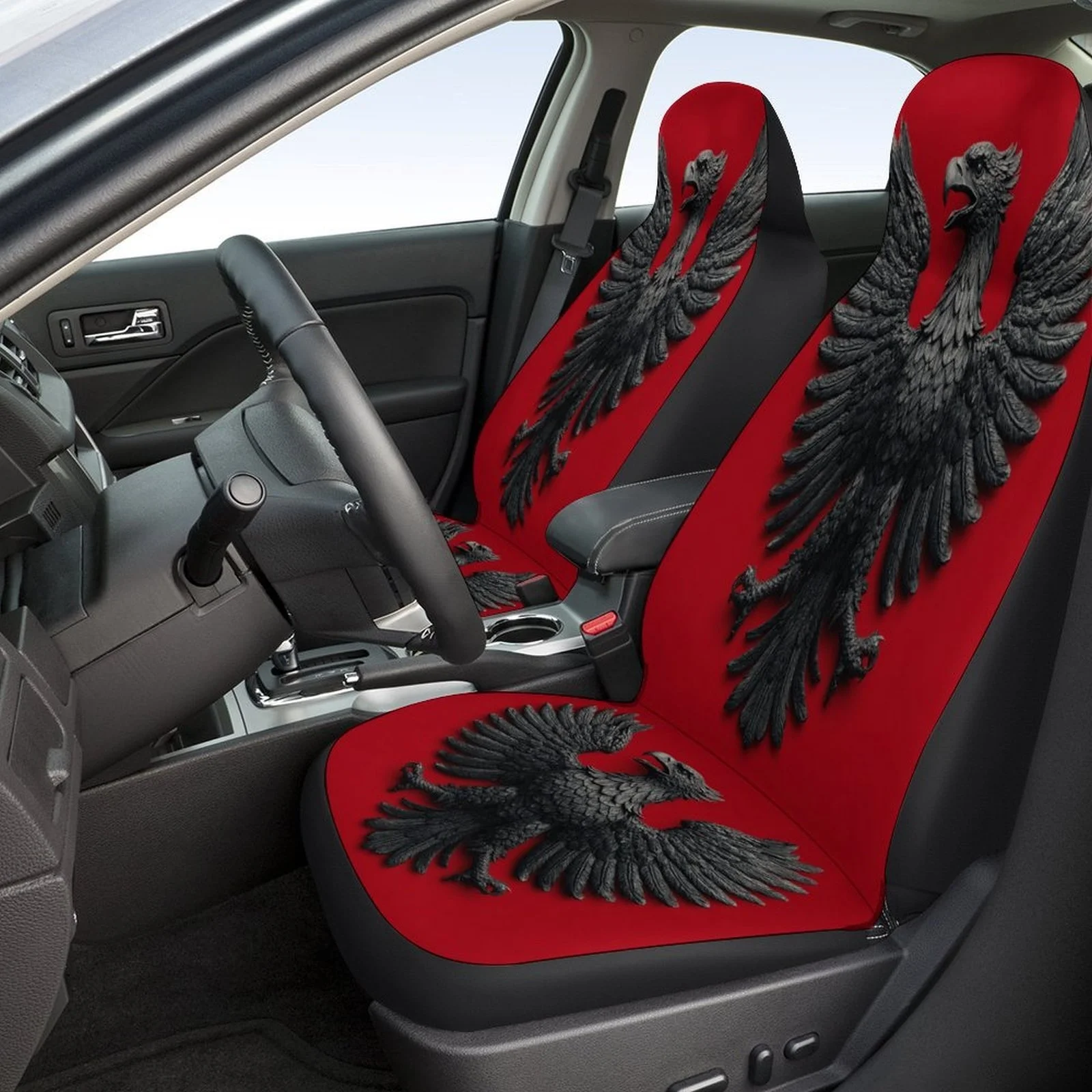Black Eagle Statue Designed Car Seat Cover Set For Most Cars, Decorative Fashionable High-quality Car Seat Protector Covers Full