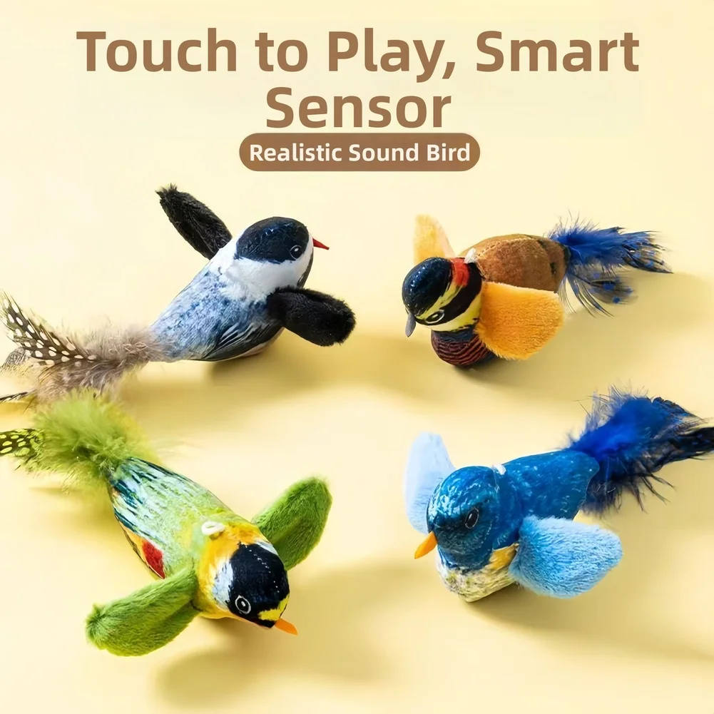 Jouet interactif pour chat, conception d'oiseau réaliste avec herbe-aux-chats et son de rincement pour jeu actif pour plumes en fibres de Polyester