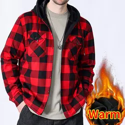 American size plus fleece thickened large size autumn and winter red plaid casual wear men's long-sleeved shirt without ironing