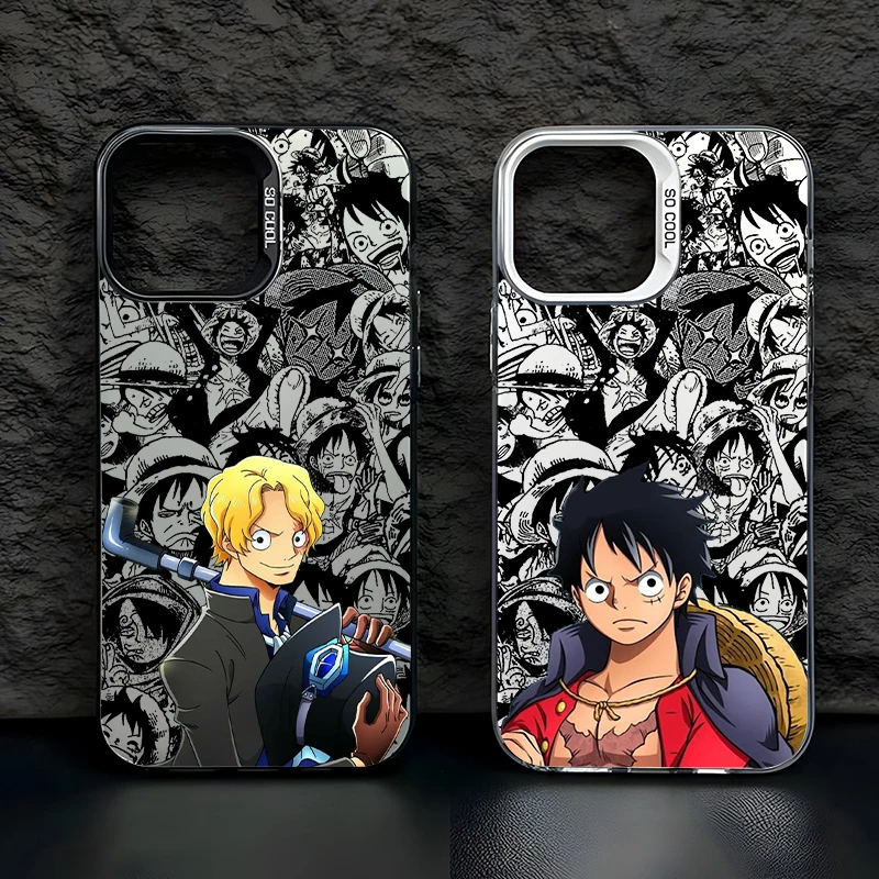 Luxury One Piece Luffy Zoro For Apple iPhone 15 14 13 12 11 XS XR X Pro Max Plus Colorful Silver Cover Phone Case