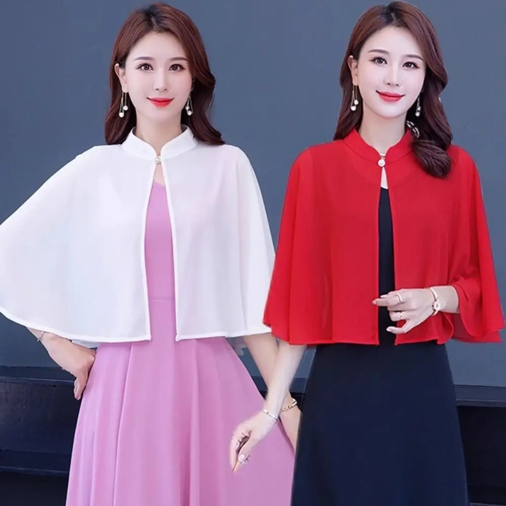 Thin Jacket Multicolor Chiffon Shawl Breathable Short Bridal Cape Loose Wedding Shawl Women