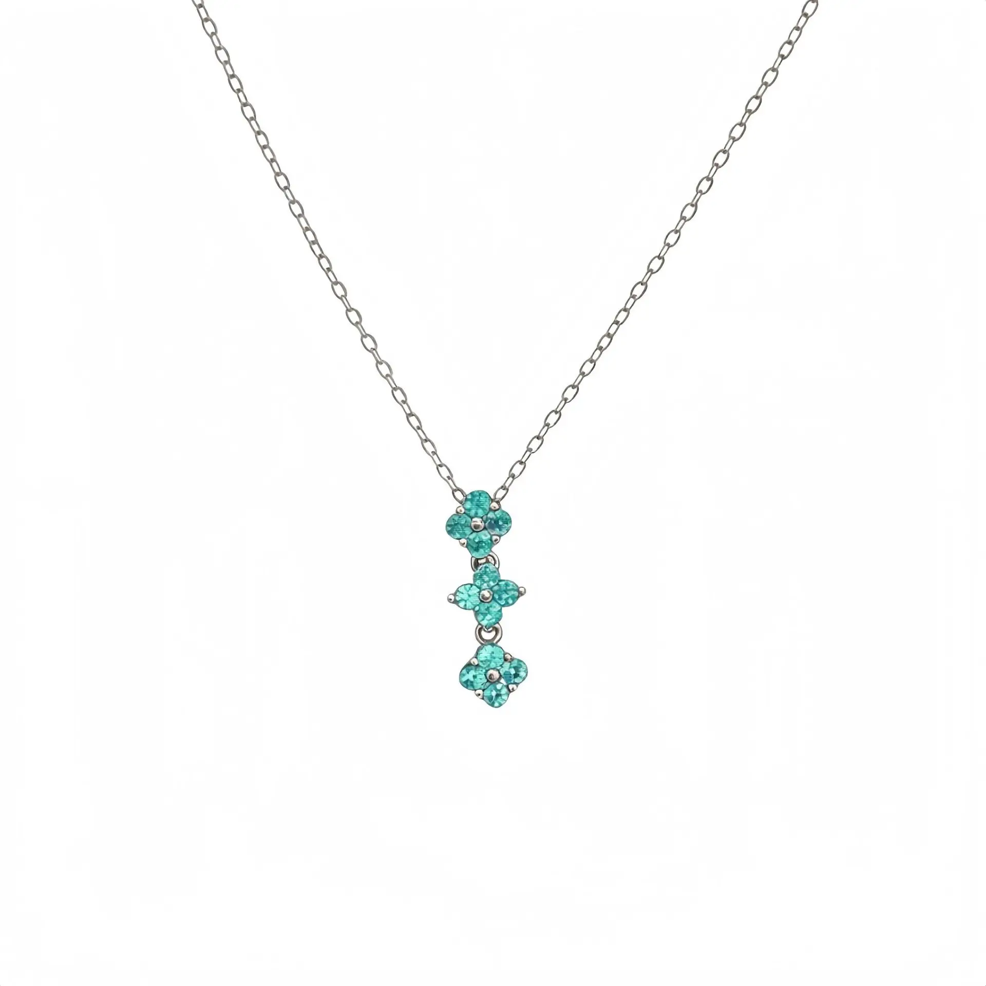 

Women S925 Silver Paraiba Heart Pendant Necklace Luxury Elegant Flower Clavicle Chain High End Jewelry Gift