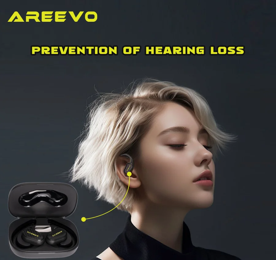 AREEVO Open AIR OWS Earbuds, Sweatproof Ear Hook Wireless Earphones, 360° Stereo 40h Playtime Bluetooth 5.4, Smart Touch Control