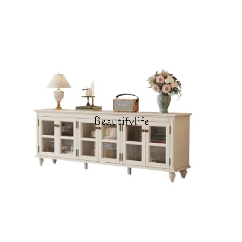 

American-style White Solid Wood TV Cabinet French-style Living Room Wall-mounted Storage Cabinet