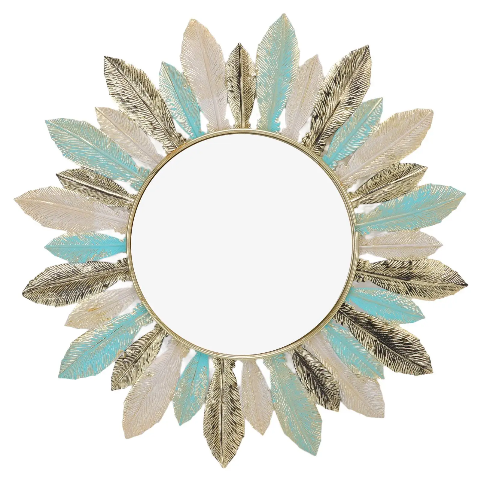 Unique Feather Metal Wall Decor & Makeup Mirror - Stylish Bathroom & for bedroom Accent for Hotels & Halls