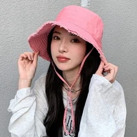 Women Solid Color Sunshade Bucket Hat Soft Cotton Tassel Brim Foldable Fisherman Cap Lady Girl Outdoor Beach Travel Sun Caps - Image 5