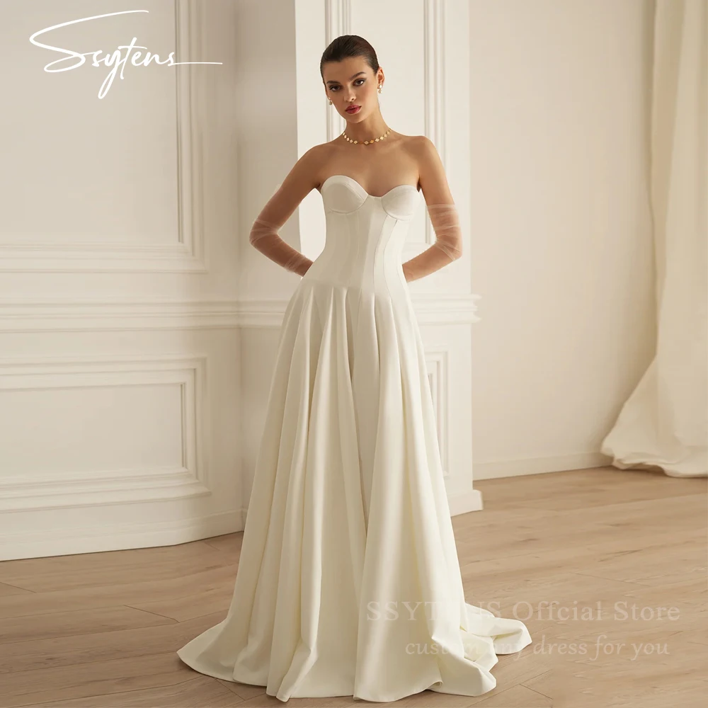 Ivory Satin Wedding Dresses for Parties Sexy Sweetheart A Line Bride Dress with Train Long Wedding Gowns for Civil Weddings