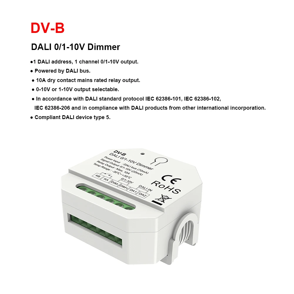 Skydance DV-B (DT5) AC100-240V 1CH*20mA DALI 0/1-10V  0 -100% Dimmer For 0-10V Dimmable Driver to Single color LED strip