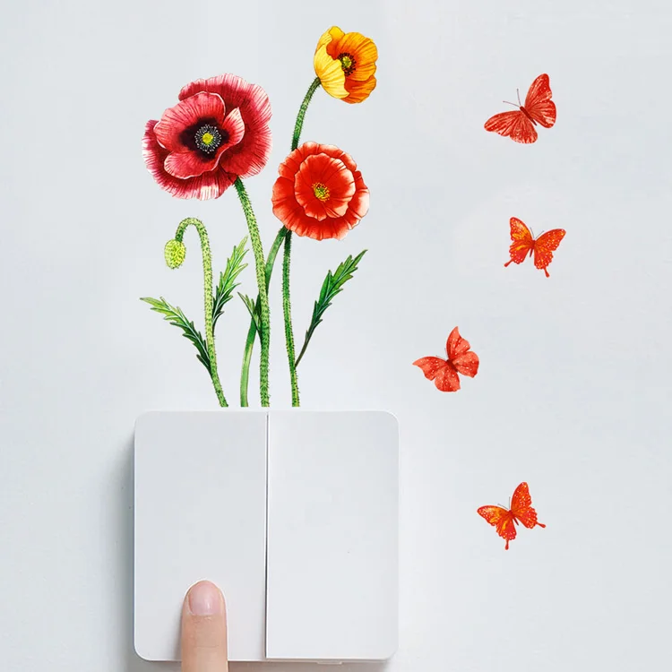 Blumen- und Schmetterlings-Schalteraufkleber für Wohnzimmer, Schlafzimmer, Dekoration, Wandbild, selbstklebende Heimdekoration, Tapeten-Wandaufkleber – Detail 2