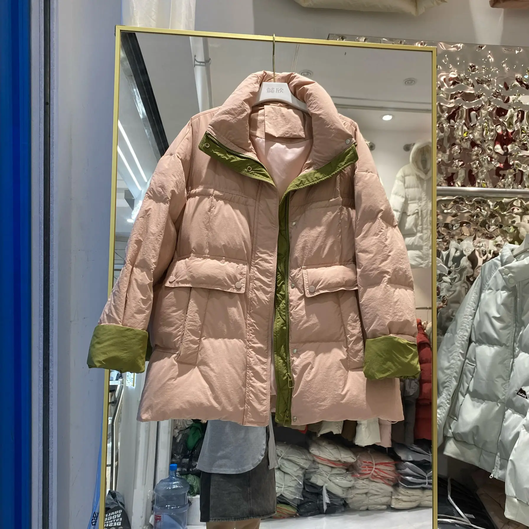 2025 Winter New Women's Down Jacket Loose Splicing Stand Collar Windproof Jacket