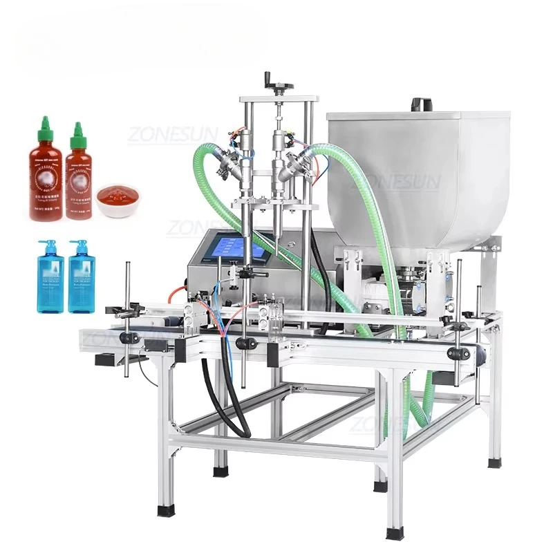 Bomba de lóbulo de Rotor automática de mesa ZS-DTGT900U2, máquina de llenado de jarabe de salsa picante de miel y pasta líquida más gruesa de doble cabezal