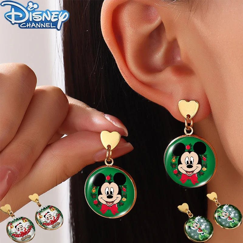 

Disney Christmas Round Earring Mickey Minnie Earrings Mickey Mouse Christmas Hat Earstud Fashion Jewelry for Girl Christmas Gift