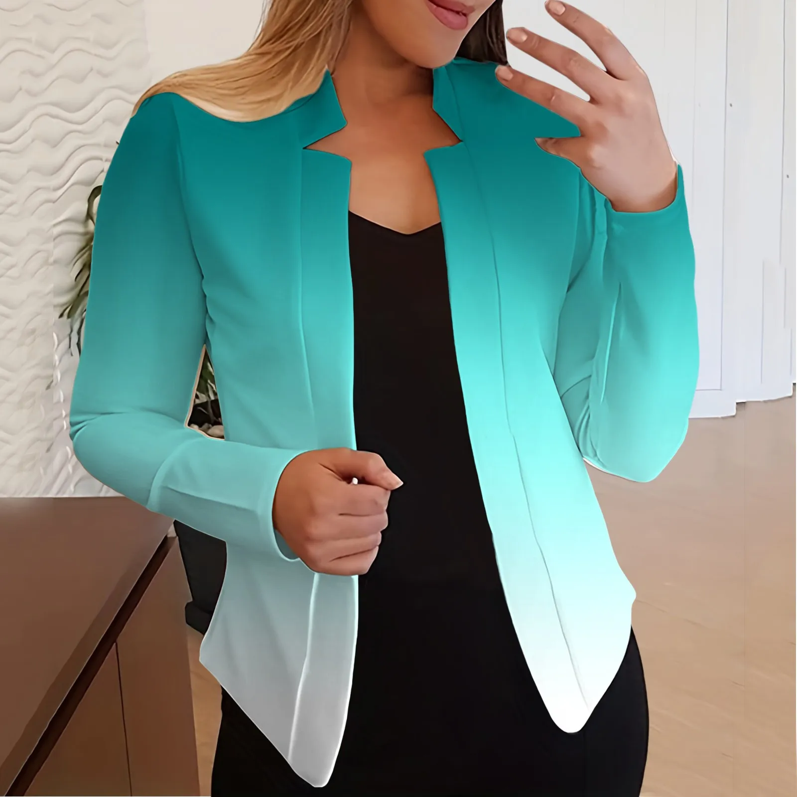 

Winter Women's Gradient Jacket Ladies New Hot Sale Fashion Casual Solid Colour Lapel Elegant Long Sleeve Work Office Jacket