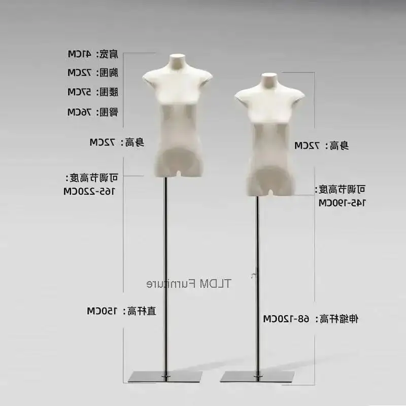 

Female Store Flat Display Mannequin, Korean Dress Form with Style Stand for Clothing Slim Bust Window Half-Body JT40M