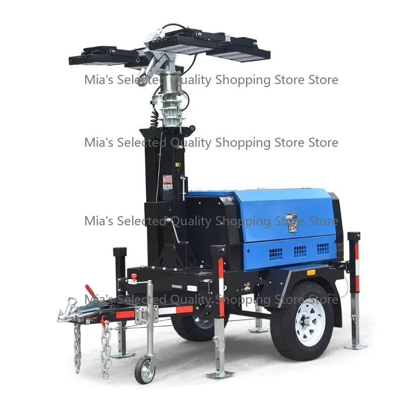 Towable Generator LED Light Tower with Hydraulic Mast for Construction Site Emergency Power Backup Outdoor Camping Portable