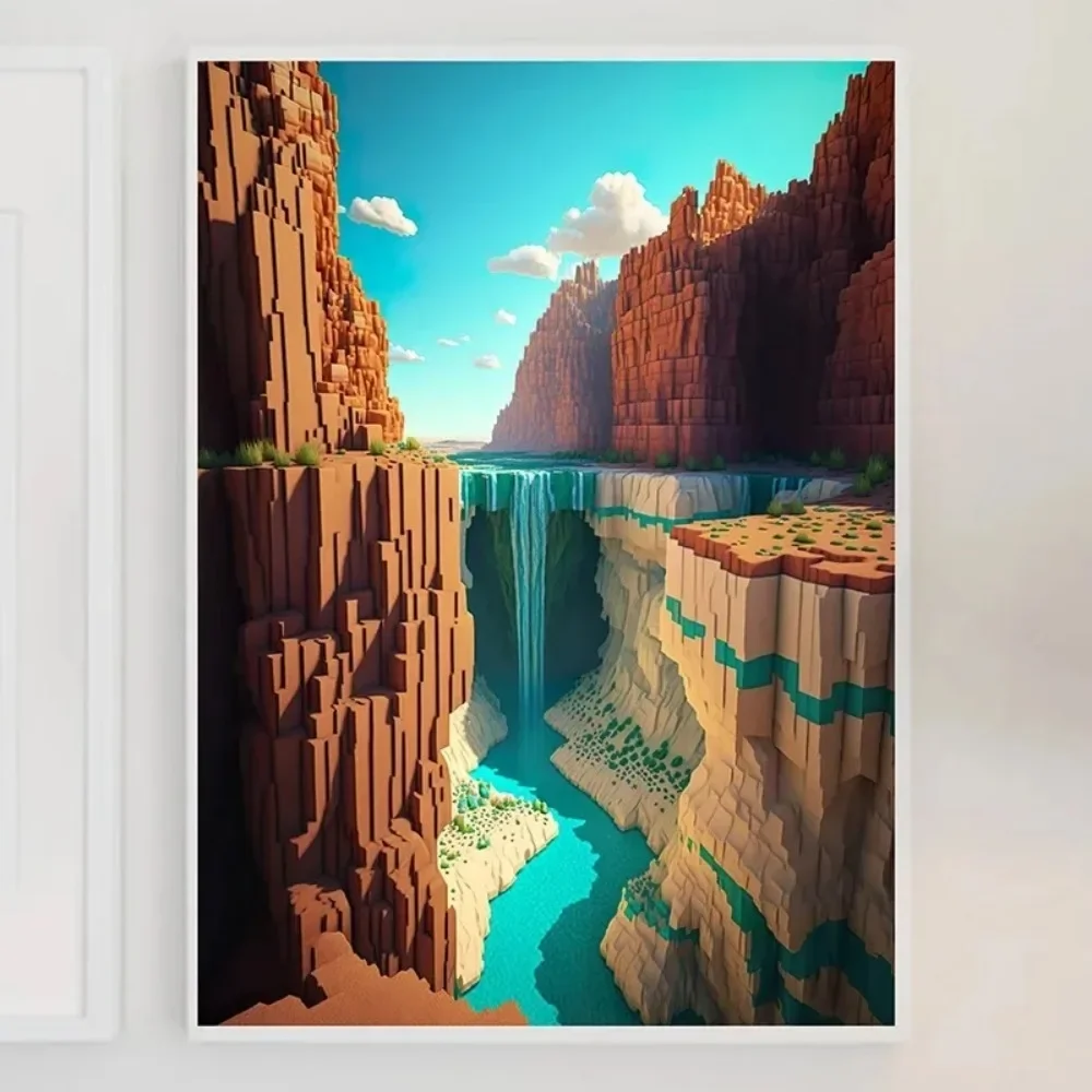 Mine Game Pixel Craft Landscape Canvas Painting Living Room Game Room Modern Wall Art Home Decor