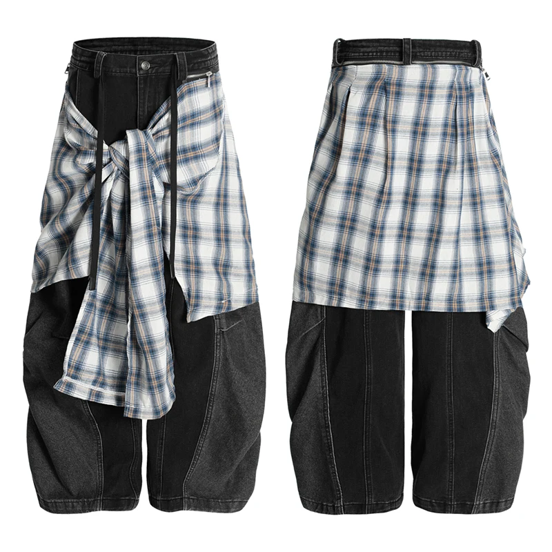 

Клетчатая юбка, съемные джинсы Scimitar для мужчин и женщин, уличная одежда в стиле хип-хоп, свободные повседневные джинсовые брюки, мешковатые джинсы, брюки, сценическая одежда