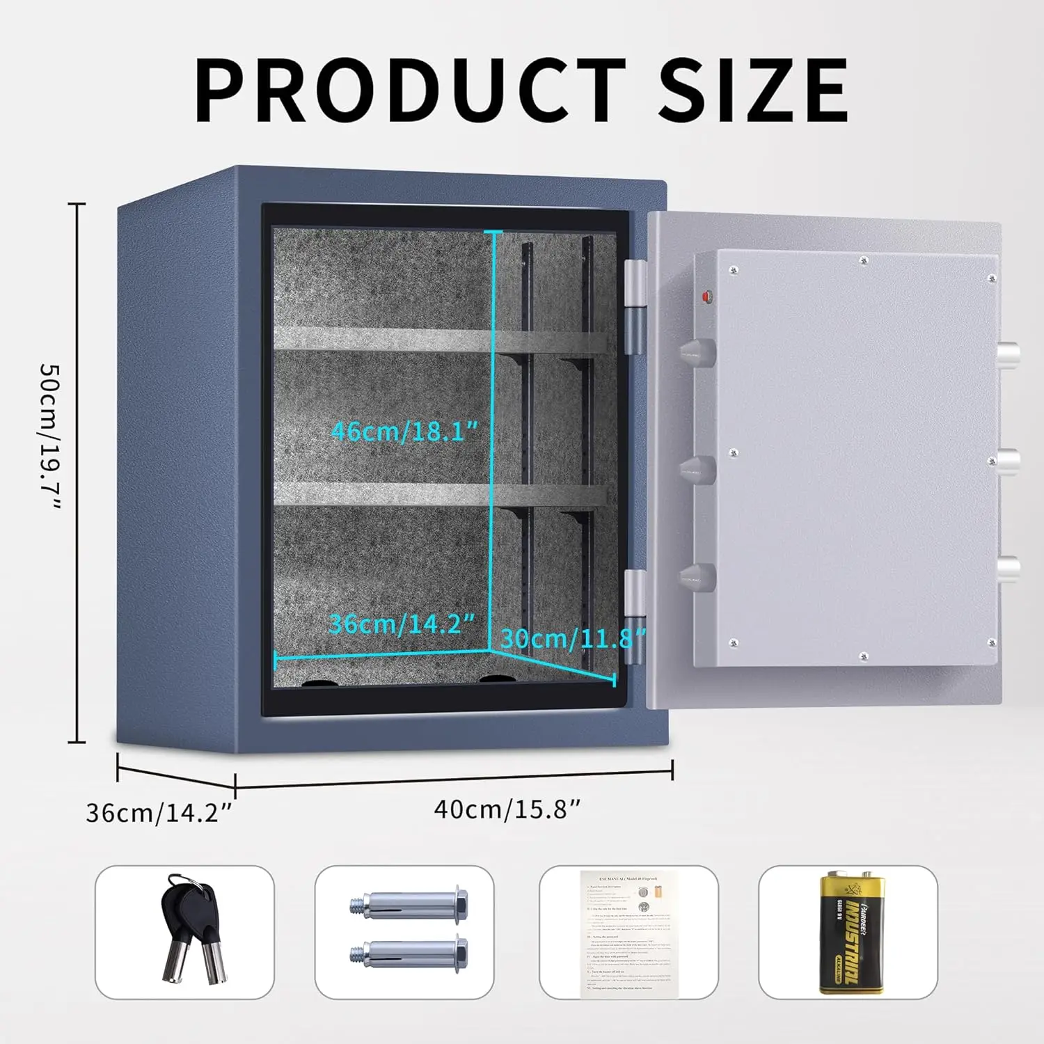 Firproof Safe Box 1.8 Cubic Feet,Security Safe With Digital Keypad and Key Lock, Home Safe Locker Box For Documents,Jewelry,Mone