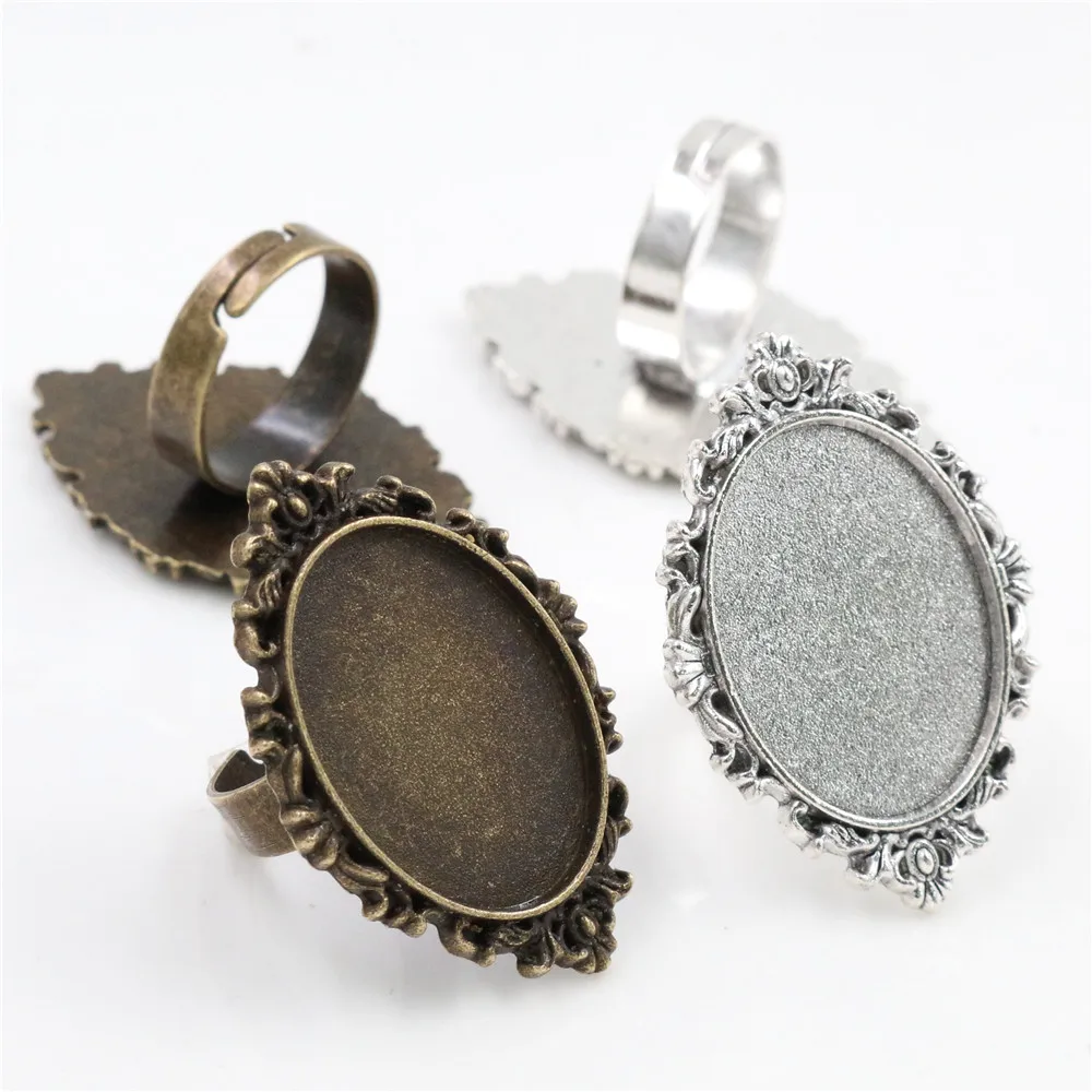 18x25mm 5 sztuk antyczny brąz i srebrny niklowany mosiądz owalny regulowany pierścień ustawienia Blank/Base,Fit 18x25mm szkło Cabochons