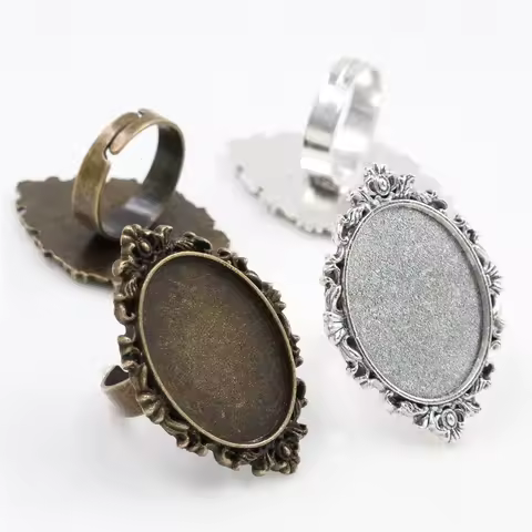 18x25mm 5pcs Antique Bronze and Silver Plated Brass Oval Adjustable Ring Settings Blank/Base