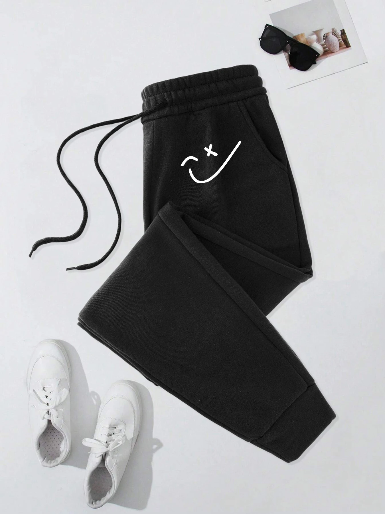 الإبداعية سعيد الوجه الطباعة الرجال السراويل المريحة جيب ركض بانت عادية الخريف الرجال السراويل موضة الدافئة الذكور Sweatpants