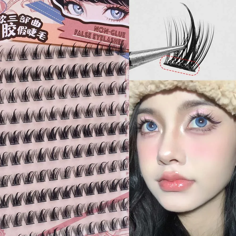 5D Self-adhesive False Eyelashes No Glue Needed 7/10/12mm Manga Cluster Cat Eyelash Lasting Natural Eyelashes Extension Makeup